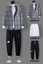 休闲套装男潮牌秋季2021年新款衬衫韩版潮流三件套搭配DF162T，男装衬衫，电商A102