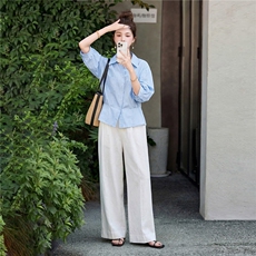 清爽宽松气质阔腿裤套装春夏2026新款时尚减龄显瘦优雅气质两件套，女装套装/套裙，姿萝菲