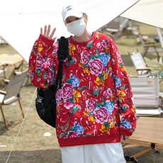 B203秋冬男女休闲圆领花卫衣外套团队服情侣新中式高质量加绒P50，女装短外套，星座115A(原星座507）