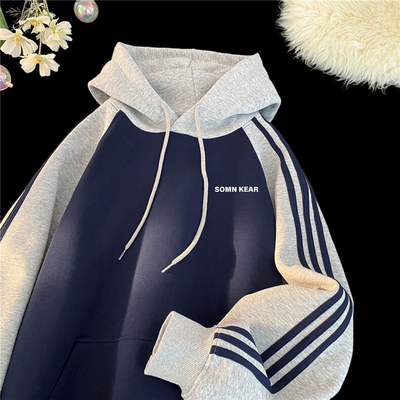 高品质！全棉重磅400克三条杠撞色印花连帽卫衣RH1206p63控98,男装卫衣,星座610B-1