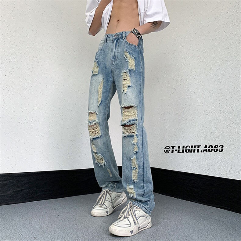 2026夏季美式高街破洞inx小众牛仔裤货号K725P55,男装牛仔裤,电商A063