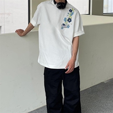 万针全刺绣解构设计260克重磅双纱纯棉高品质美式高街短袖T恤特39，男装T恤，电商A486-1