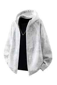可二开脏脏灰扎染罗纹拼接运动修身大码M-5XL夹克JK78077P75控108图片