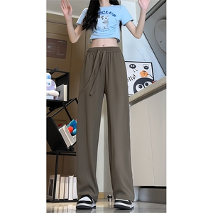 X2403-TP25不控价 港风夏季冰丝长裤褶皱感潮流休闲运动裤直筒裤图片