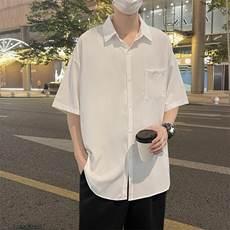 半袖衬衣男夏季纯色日系简约短袖衬衫美式复古式痞帅潮牌外套冰丝，男装T恤，星座1210-1