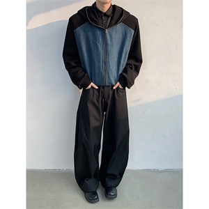 现货 25牛仔拼接连帽短款金属垫肩夹克JK93-P128图片