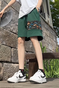 新中式运动短裤男夏季刺绣拼接风五分裤 8027-P32图片