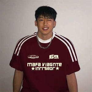 夏季美式高街重磅纯棉三条杠织带撞色男女短袖T恤ZD367-特P30图片