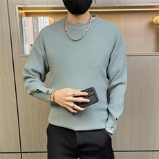 M825-P55秋冬新款圆领套头针织毛衣男士袖口开叉设计打底衫，男装针织衫/毛衣，电商D310B-1