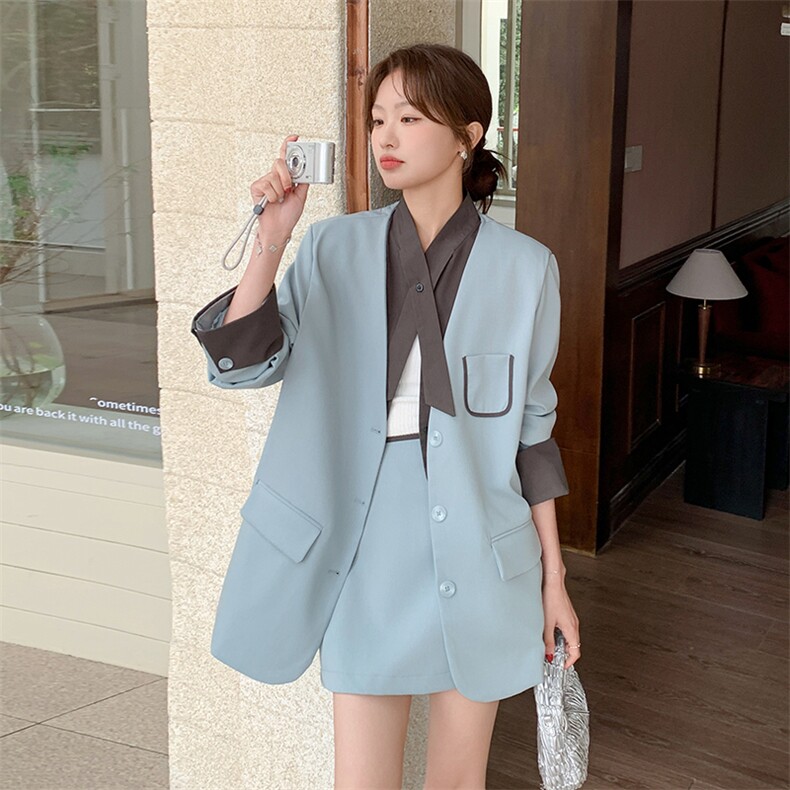 设计感小众不撞衫假两件西装套装女2025春季新款高级感西服两件套图片