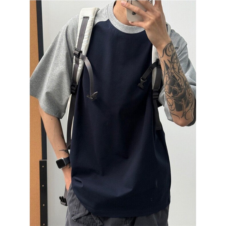 拼接撞色落肩短袖T恤男夏季纯棉宽松小领口嘻哈半袖上衣TK1,男装T恤,星座1116A（原606A-3）