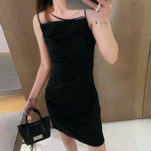现货！欧美个性褶皱显瘦吊带裙连衣裙，女装背心吊带，HuHu