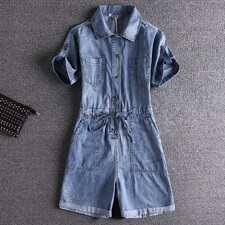 大货已出牛仔连体裤宽松阔腿裤收腰短裤16089601，女装牛仔裤，艾青服饰