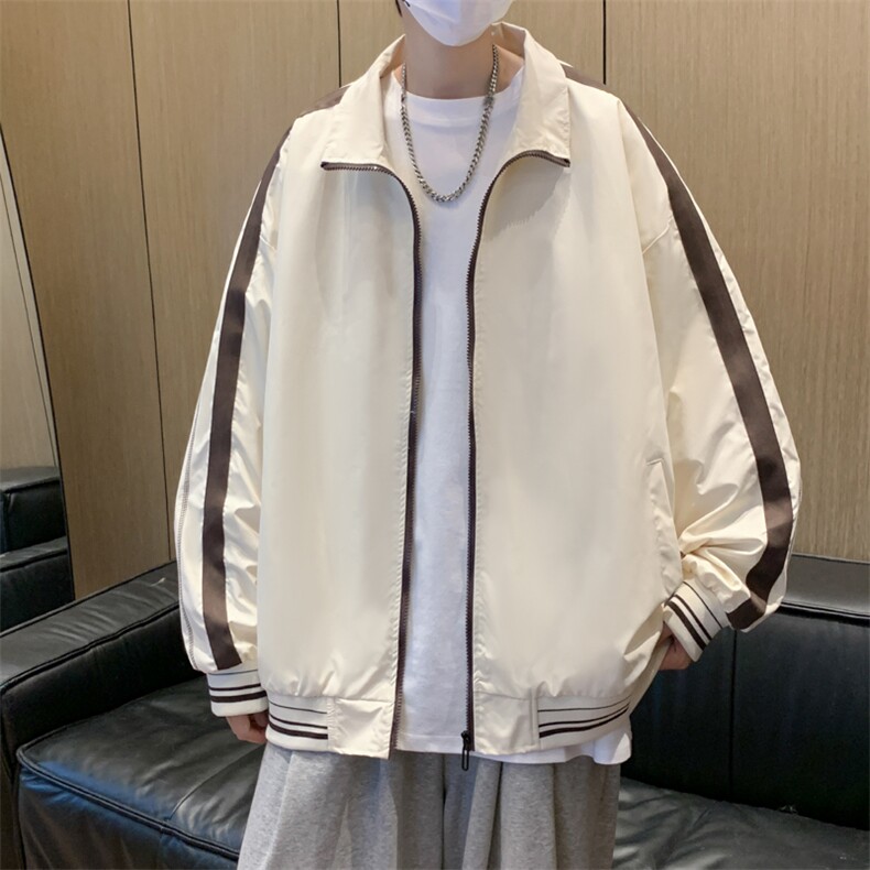 春款复古撞色拼接立领外套男潮牌宽松情侣休闲夹克衫JK077-P58图片