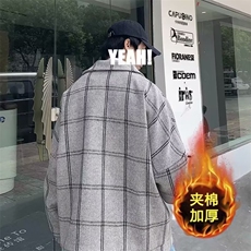 秋冬款加厚呢大衣格子毛呢外套男潮牌痞帅宽松休闲夹棉夹克，男装夹克，星座410-6（原星座1304-1）