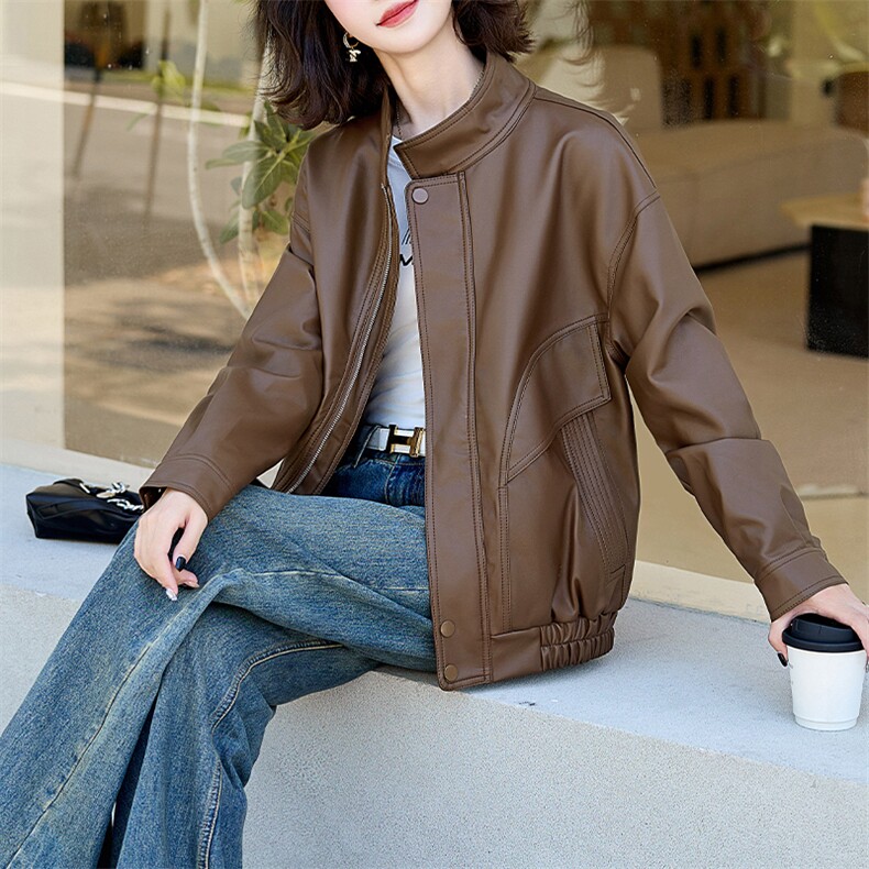 现货2024新美拉德穿搭口碑仿羊皮宝藏私服C位复古皮衣外套女秋冬,女装皮衣,江南女神