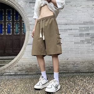 新中式盘扣休闲短裤男夏季薄款潮流外穿风大码宽松男装五分裤子图片