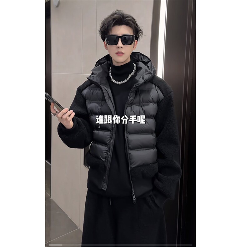 抖音冬季复古摇粒绒连帽棉服阔腿裤套装M363-P127K363-P67(网图,男装棉衣,电商B267