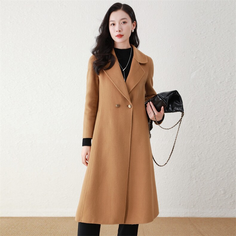 时尚百搭秋冬新款羊毛大衣女中长款双面毛呢修身外套气质显瘦风衣，女装双面呢大衣，阿舍尔精品