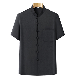 风唐装冰丝短袖衬衫套装男士夏装太极服宽松套装CF2315-P100图片