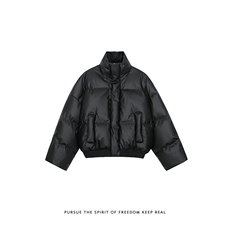 MY01-尺码M-3XL-特P65-美式PU皮防风保暖短款棉服复古加厚外套，男装棉衣，星座1811B