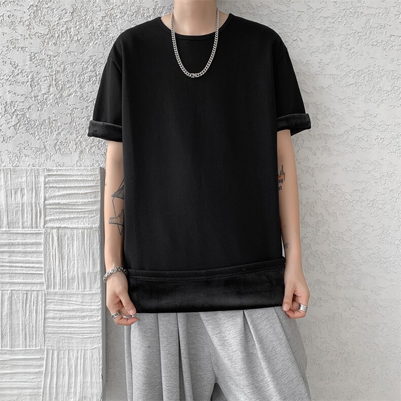 8XL-M冬季短袖男加绒加厚T恤内搭打底衫半袖打底上衣DX327P35控48,男装T恤,电商D206-1