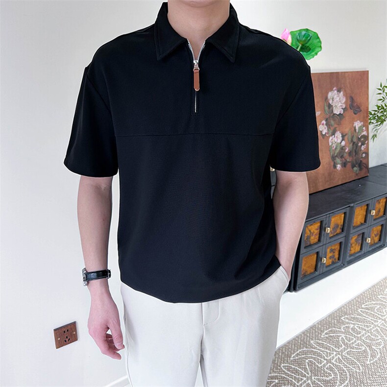 夏季男纯色拉链门襟翻领POLO衫短袖宽松A110-P50，男装Polo衫，星座1012-1