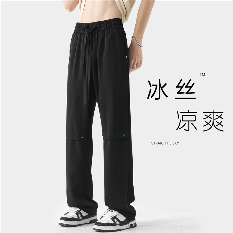 痞帅夏秋衔接伐木风冰丝西裤男士透气垂感大码拖地裤K1140-P45图片