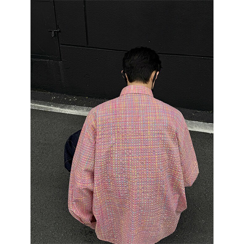 25春季衬衫C6034-TP4068休闲翻领细格子男女可穿衬衣外套男,男装衬衫,电商A102