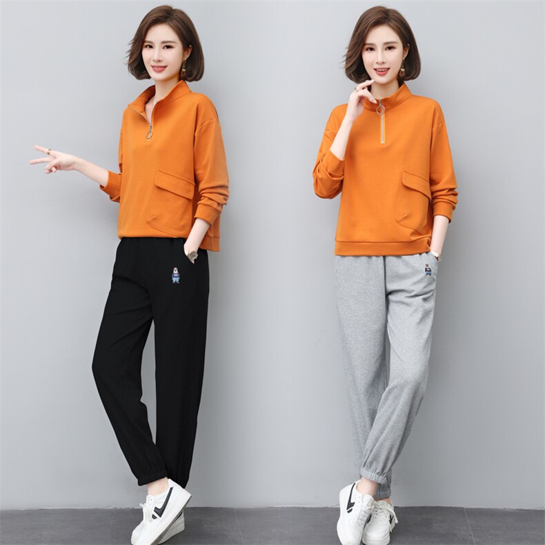 休闲运动套装女2025春秋新款大码宽松中年妈妈时尚卫衣卫裤两件套，女装套装/套裙，璐依舞