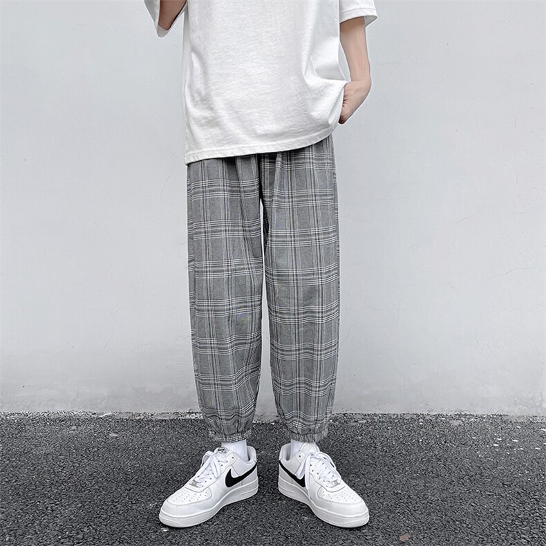 日系复古格子裤子男新款宽松高街ins束脚休闲运动九分裤K877-P28,男装休闲裤,星座512-2