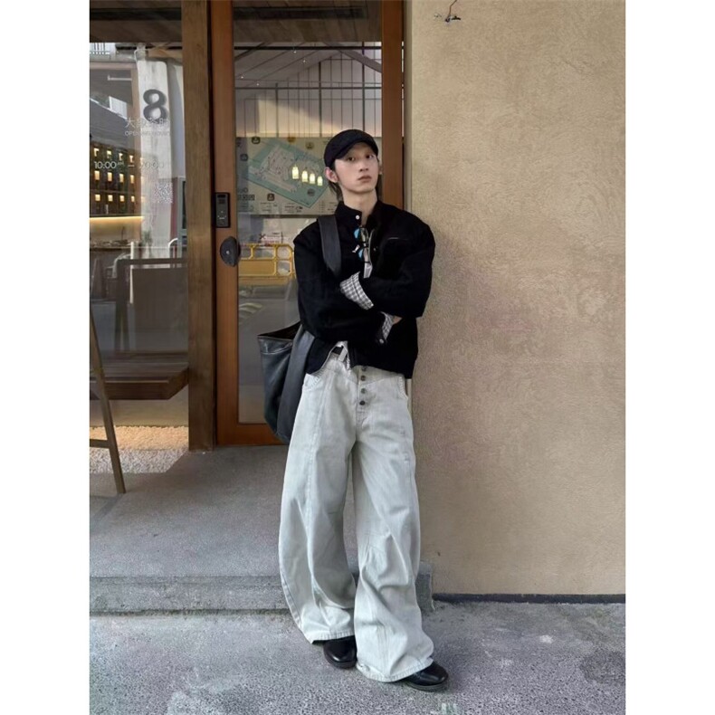 网图26春水洗做旧排扣手缝解构弯刀裤休闲裤CK872/特P58,男装休闲裤,电商B350