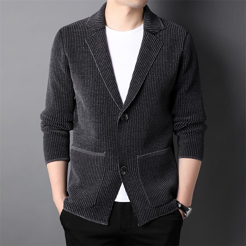 针织衫西服外套男翻领2023春秋季新款男装中年男士休闲便西上衣图片