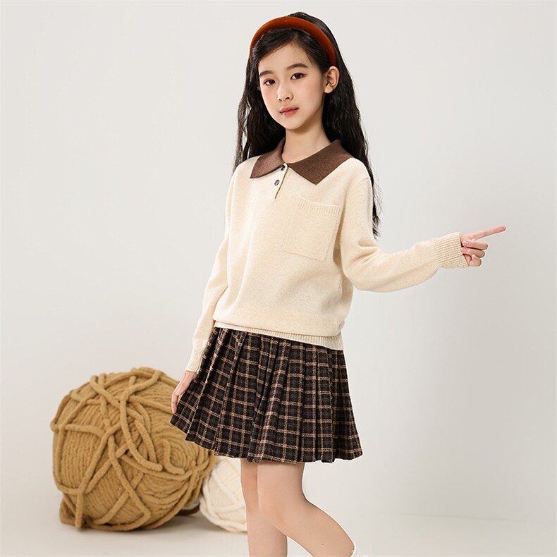 2024秋季新款纯色POLO领长袖套头衫男女通用，童装毛衣，魁星羊绒