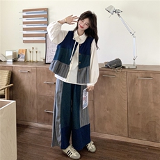 现货新款花边衬衫+马甲+阔腿裤三件套2C056-7205-P195控318，女装套装/套裙，2C056
