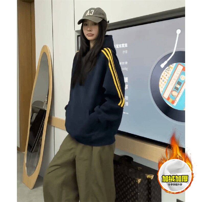 480G重磅加绒硬挺boxy男女秋冬季美式高街结构宽松织带卫衣厚外套，女装短外套，电商A486-1