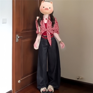 早秋韩系格子防晒长袖衬衫衬衣女多巴胺情侣上衣1008-LN3877-P38