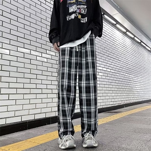 秋季新款时尚潮男百搭宽松格子款休闲裤图片