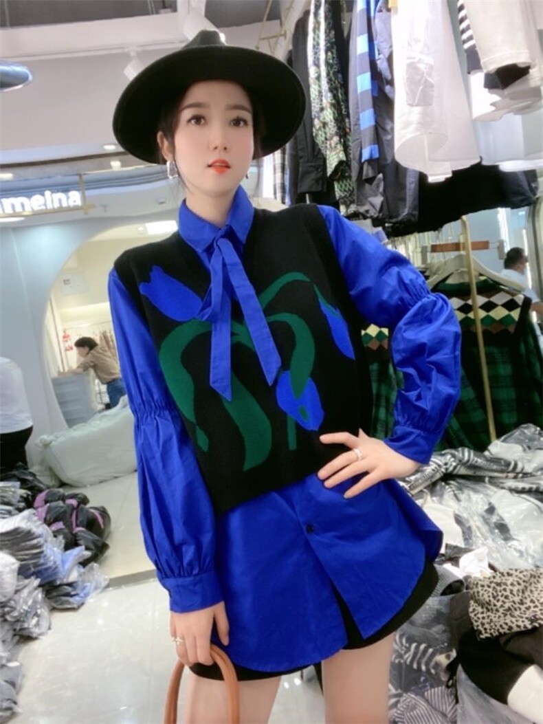 欧版两件套衬衫毛衣,女装衬衫,芭娜美纳