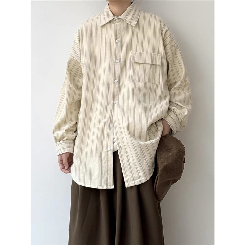 1506A/GCS3850/P45美式复古条纹长袖衬衫宽松学院风衬衣外套，男装衬衫，星座1506A