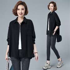 灯芯绒衬衫女新款2024年韩版宽松中长款百搭春秋薄款条绒休闲外套，女装衬衫，涵誉