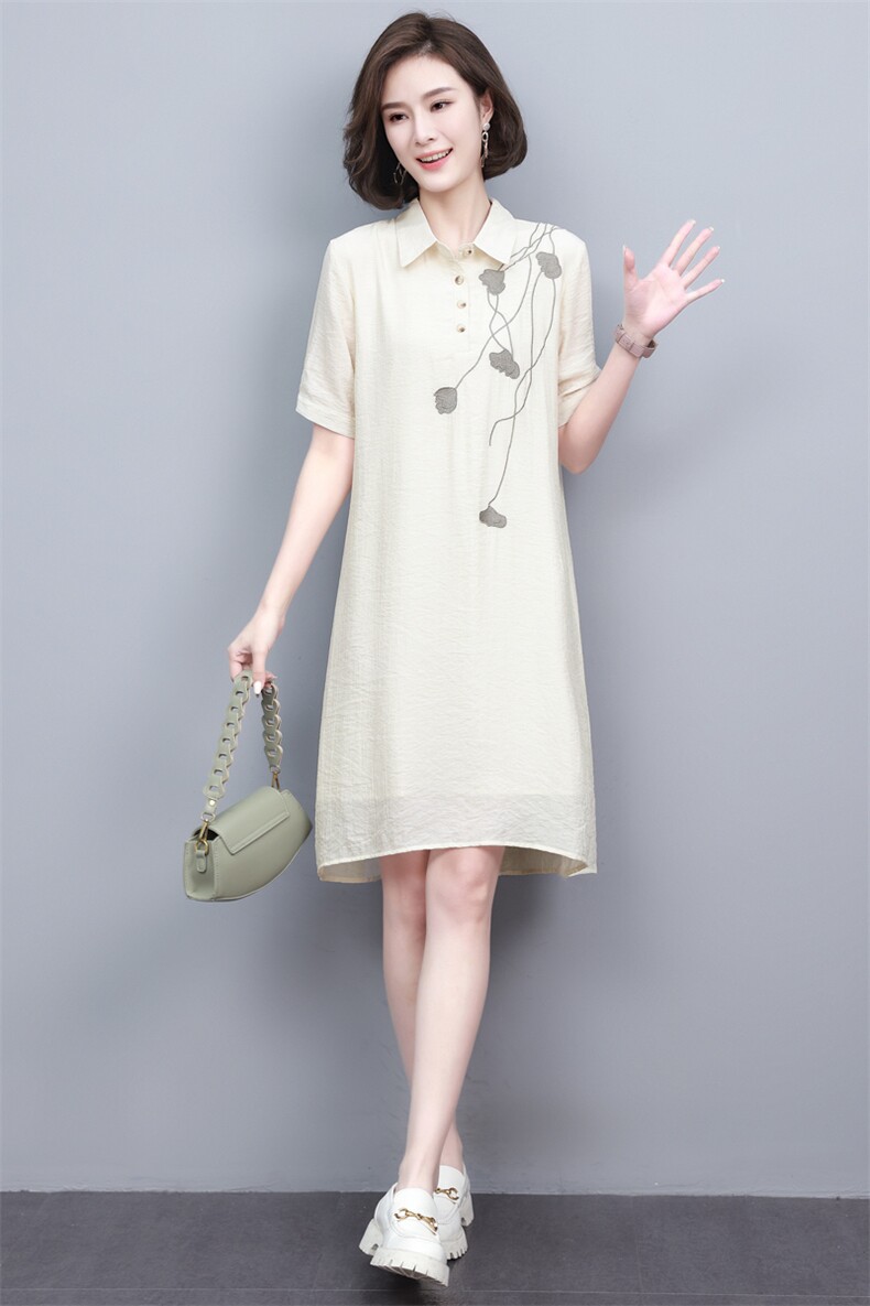 中年妈妈气质短袖夏装连衣裙女2024新款大码宽松显瘦刺绣衬衫裙子,女装连衣裙,璐依舞