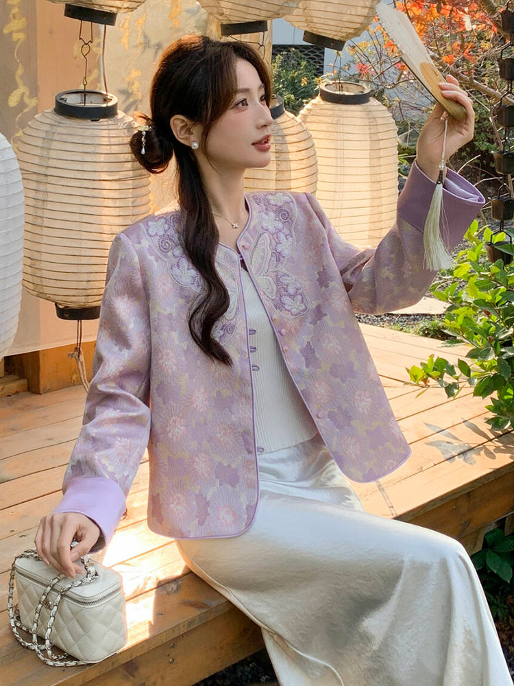 2026年春季新中式高级感g风提花刺绣圆领外套,女装短外套,超帛
