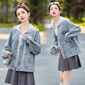 蕾丝拼接连帽牛仔外套女2025早春新款韩版设计感宽松百搭爆款上衣图片