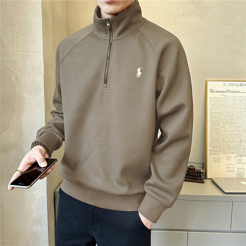 立领半拉链卫衣男士春秋潮牌运动款重磅刺绣套头衫上衣W7101-P80,男装卫衣,电商A237