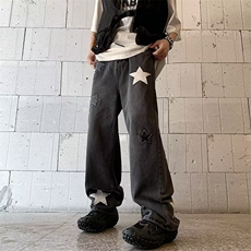 美式高街牛仔裤男韩版潮流五角星个性2023夏季ins长裤RK700-P46，男装牛仔裤，星座412-3