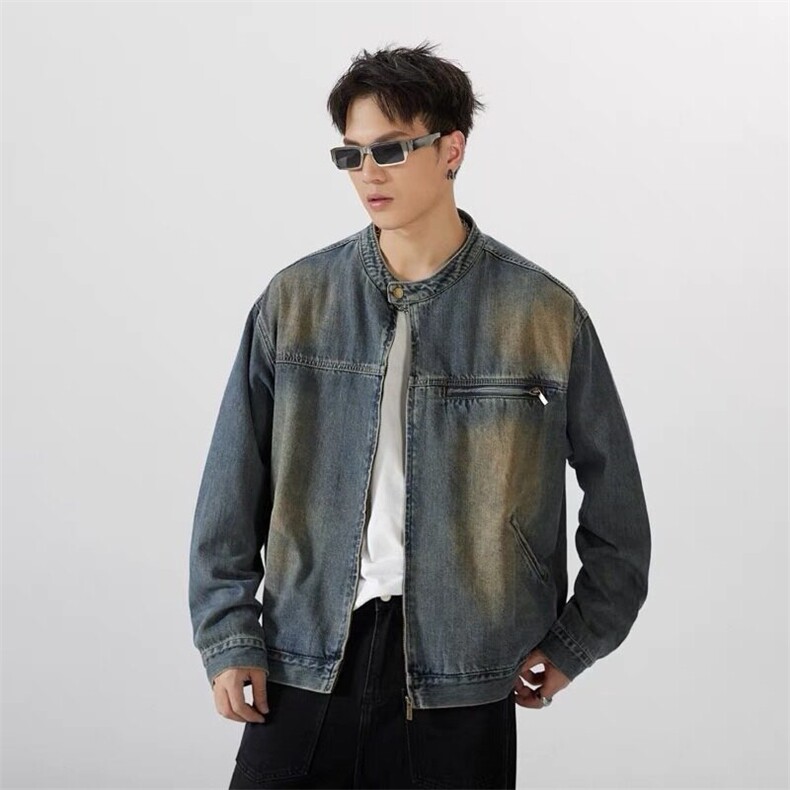水洗复古怀旧蓝牛仔外套男春秋宽松痞帅拉链夹克网图NJK1218-P78,男装夹克,星座302B