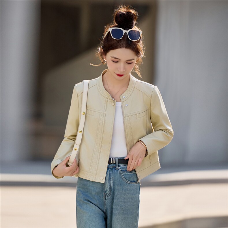 【春季女装新款】时尚短款显瘦皮衣外套P115-180，女装皮衣，简古