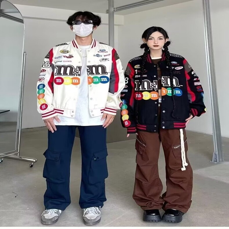 春秋美式复古高街刺绣mm豆棒球服外套男女宽松嘻哈潮牌机车服夹克,男装夹克,星座218-8