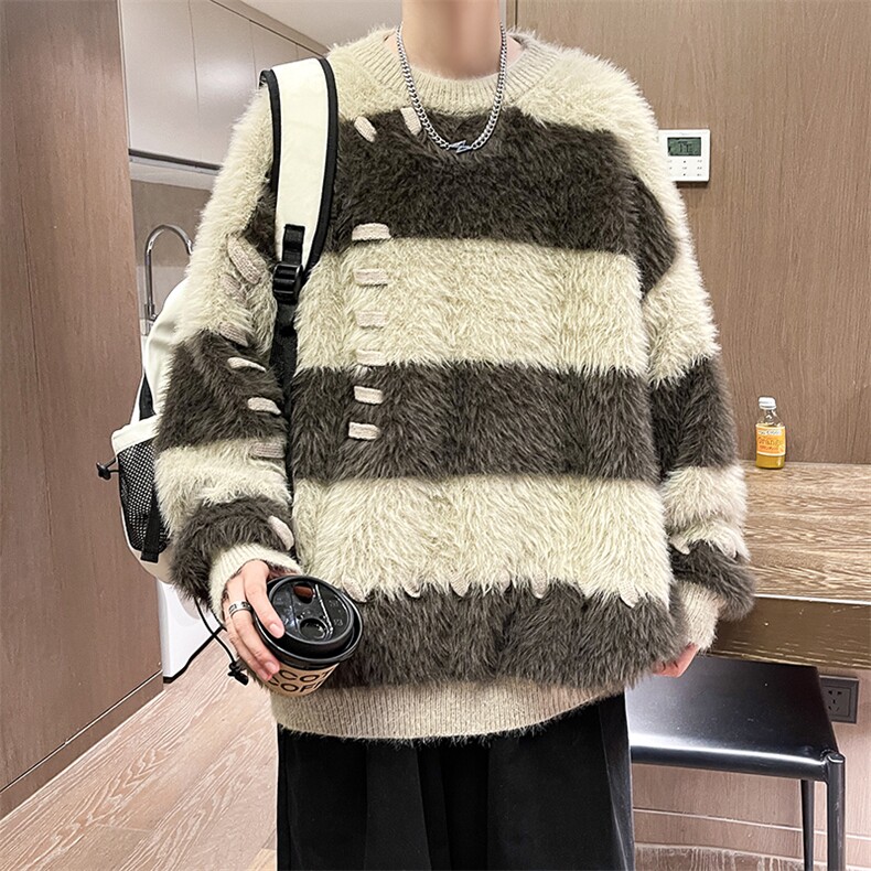 美式复古卫衣男春季设计感宽松圆领印花外套港风大码套头上衣,男装针织衫/毛衣,星座716-2